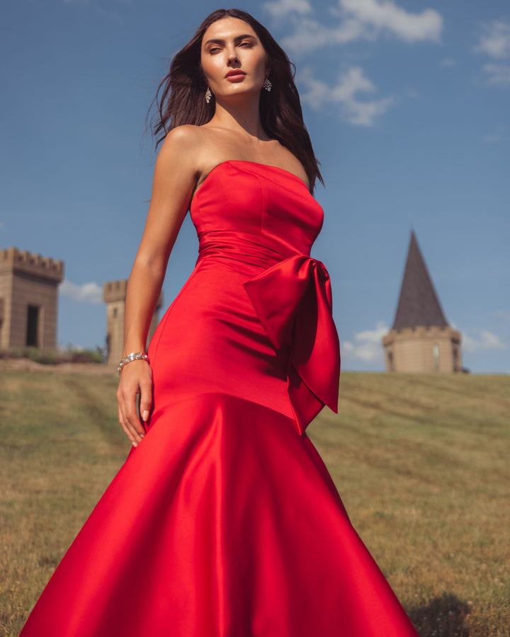 Mac Duggal 21253 Strapless Satin Mermaid Gown with Oversize Bow