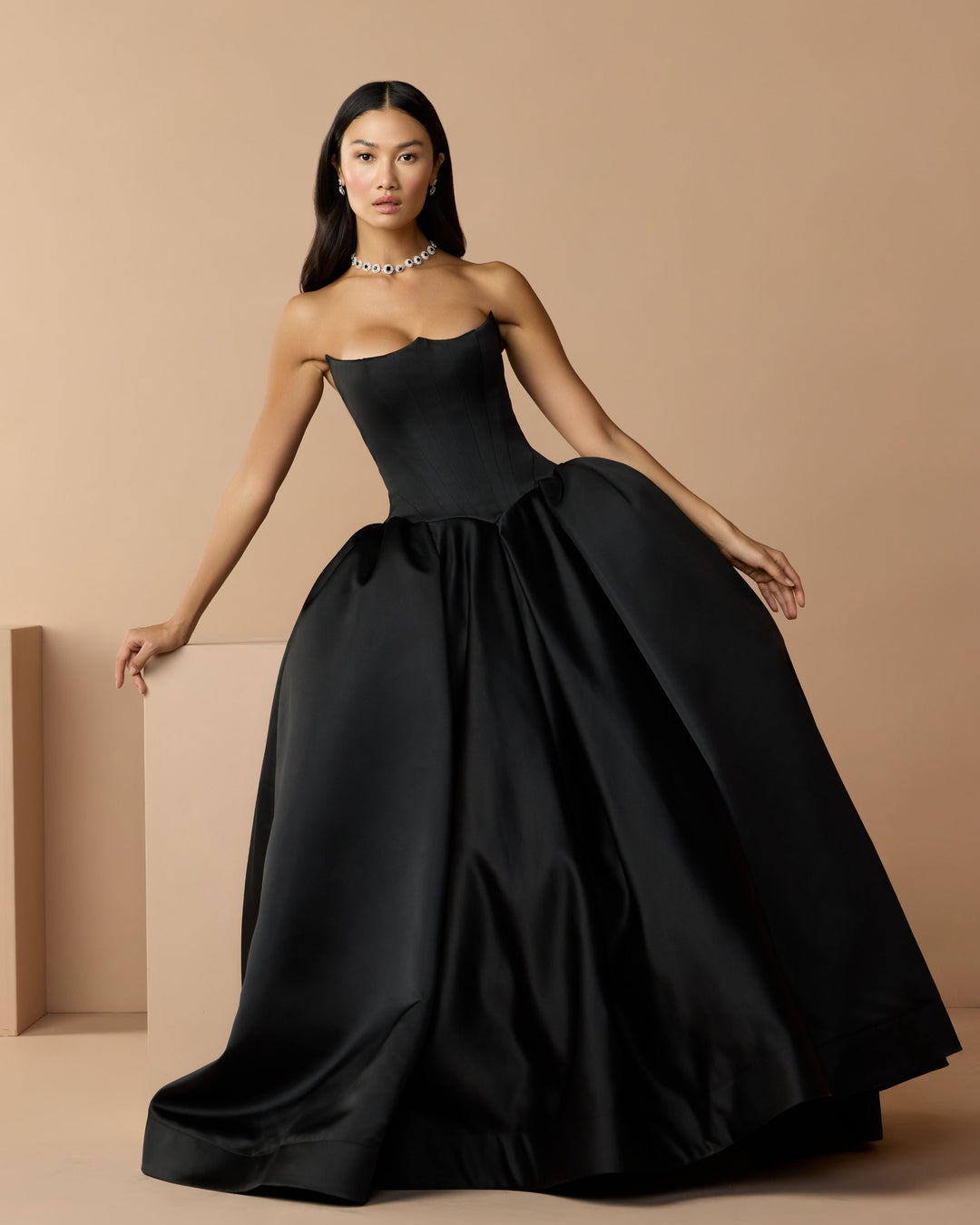 Mac Duggal 21259 Strapless Satin Corset Ball Gown
