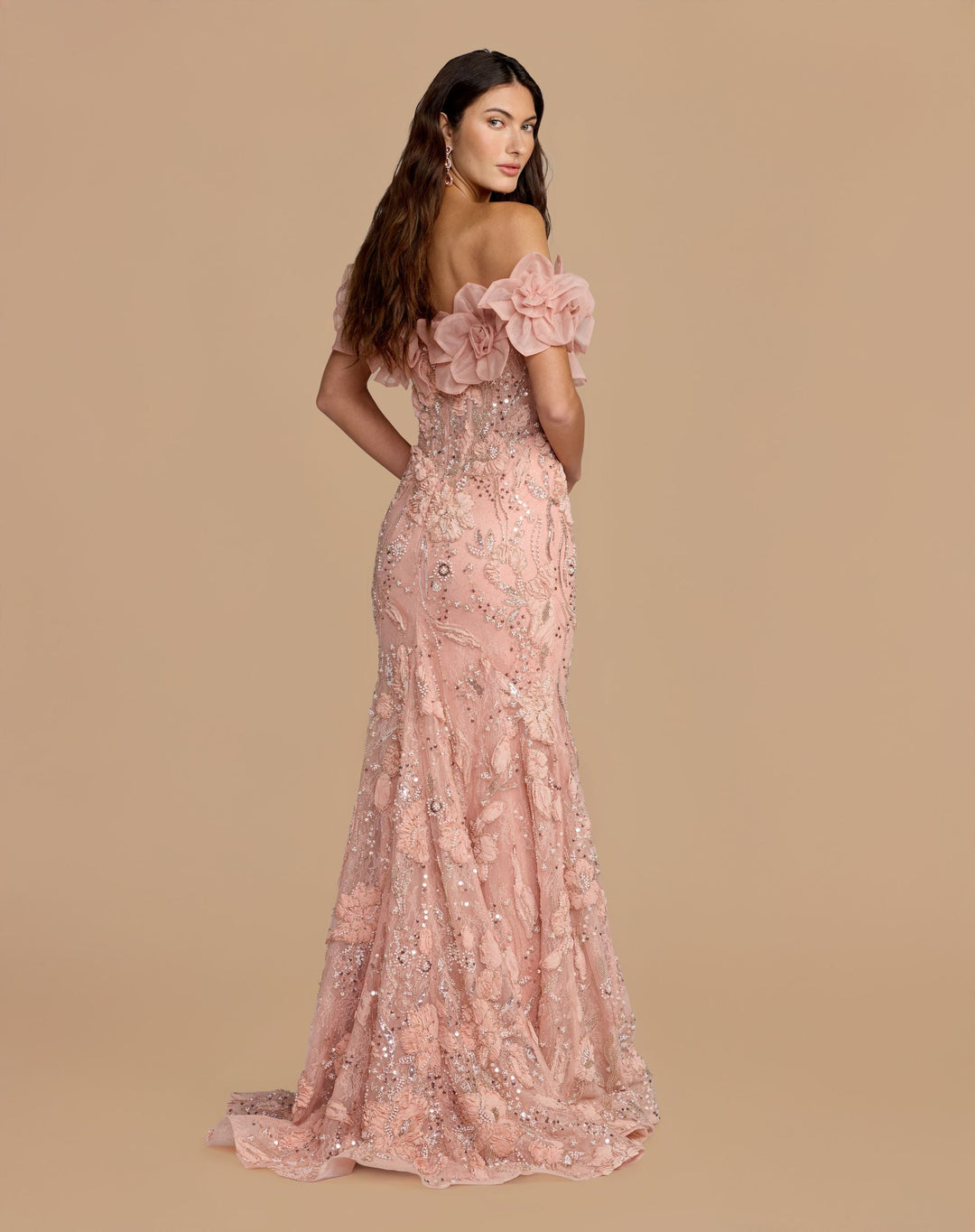 Mac Duggal  21272 Pink Off The Shoulder Embellished Mermaid Gown - FOSTANI.com