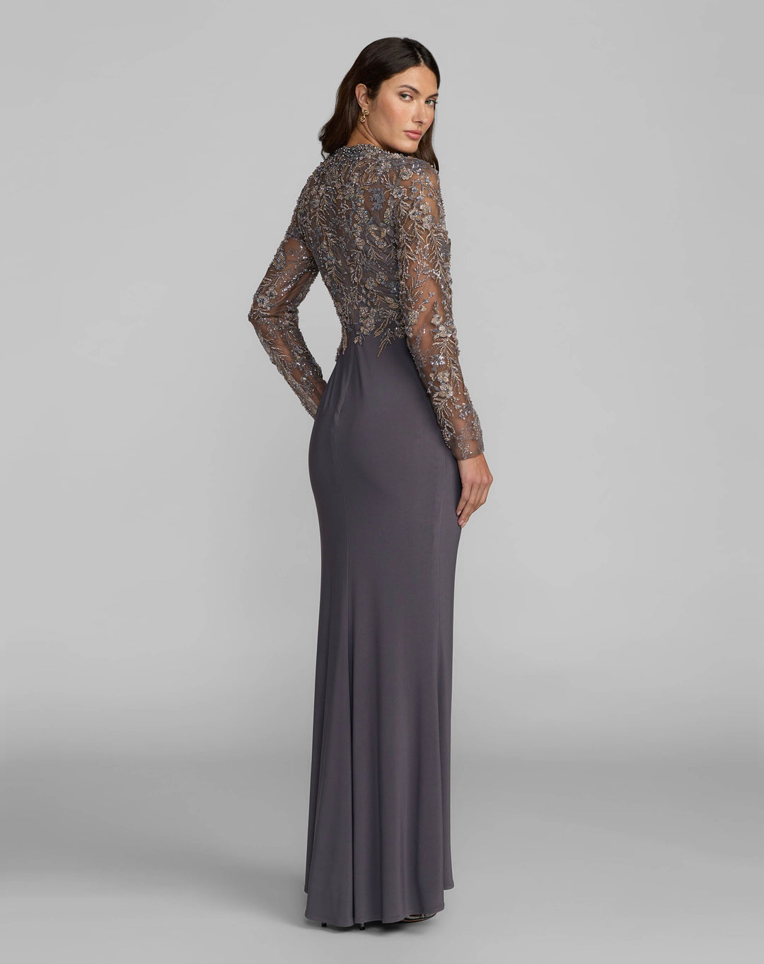 Mac Duggal 21328 Embroidered Long Sleeve Jersey Gown