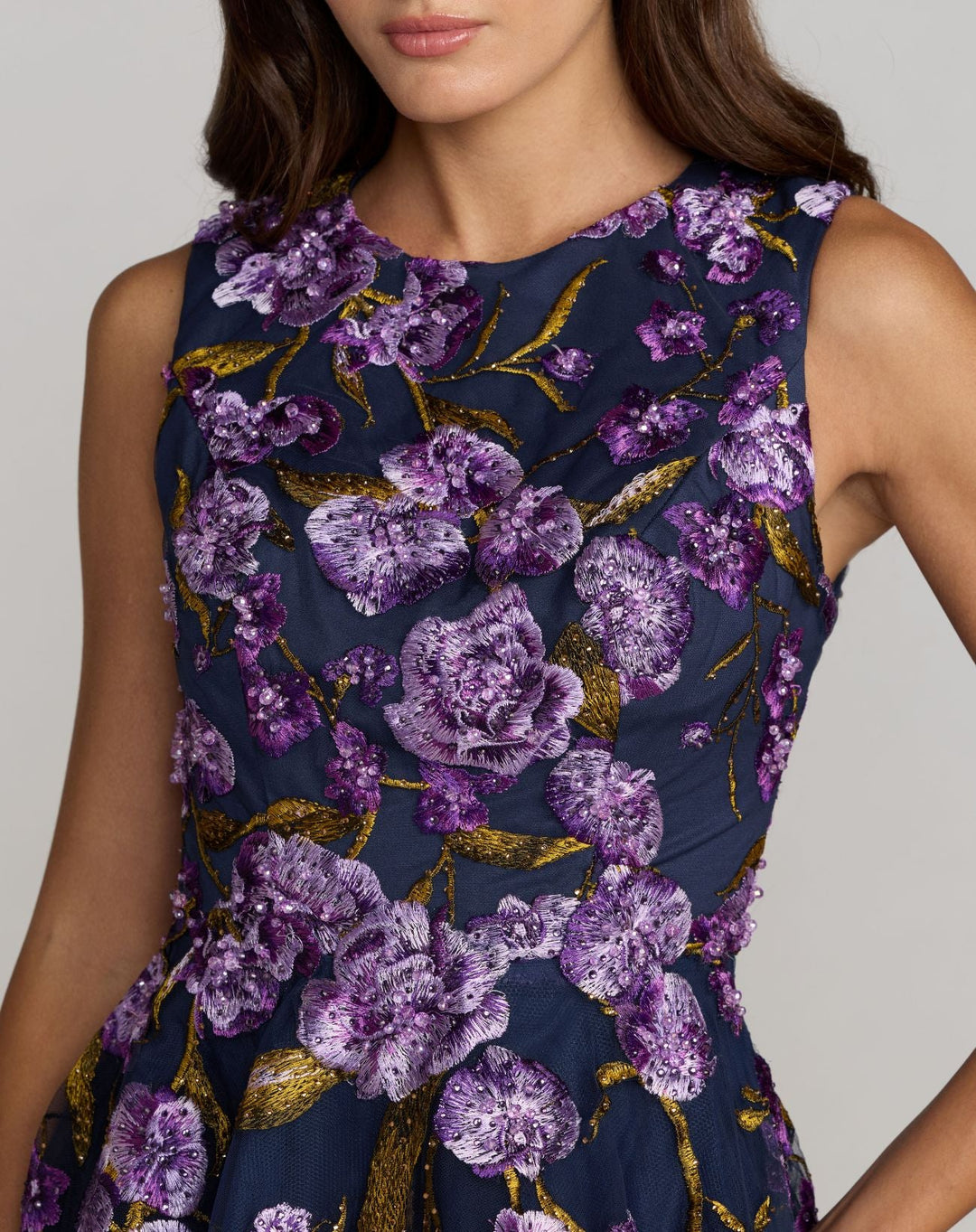 Mac Duggal 21358 Navy Embroidered Sleeveless A-Line Midi Dress