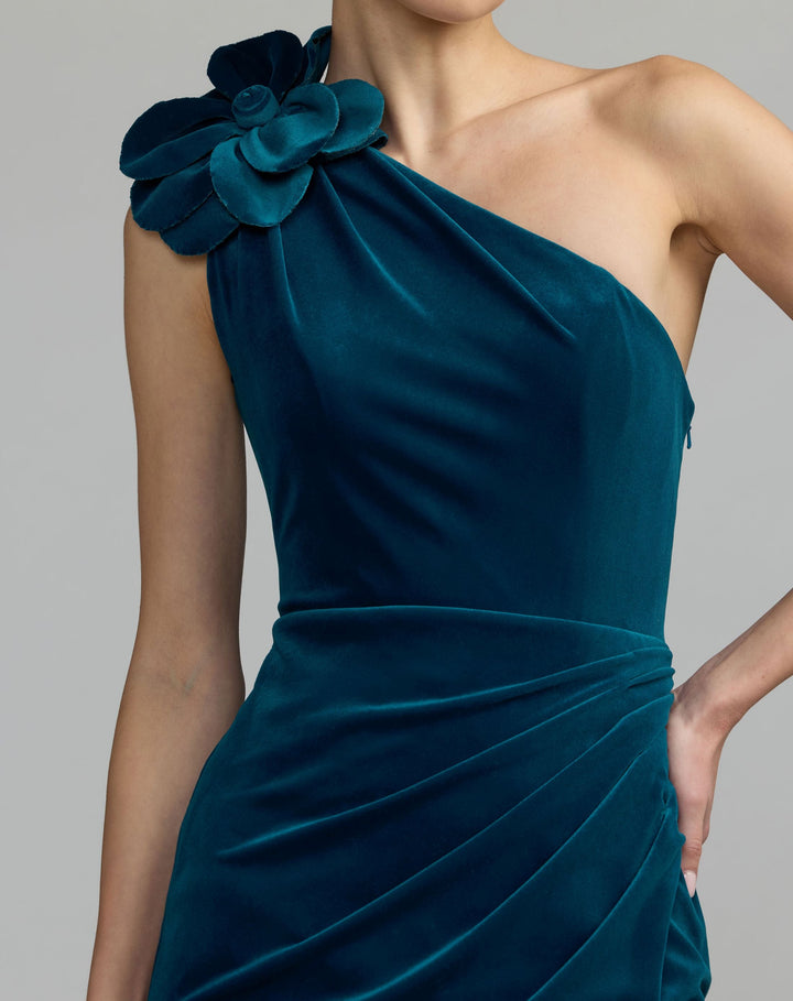 Mac Duggal 21411 One Shoulder Velvet Gown With 3D Flower