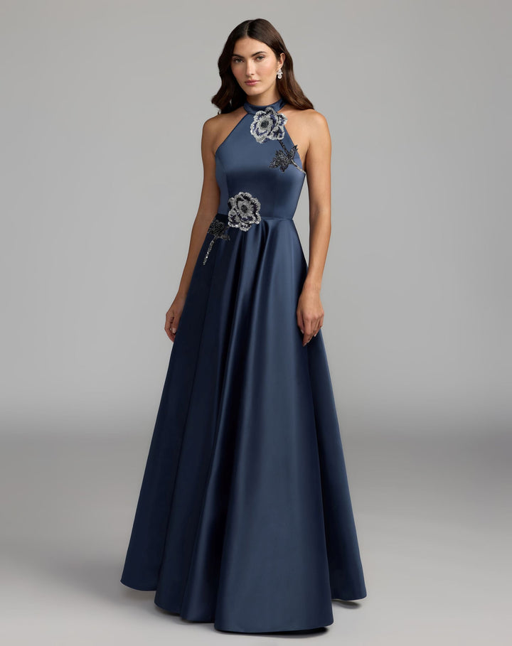 Mac Duggal 21415 Floral Sequin Appliqué Halter Ball Gown