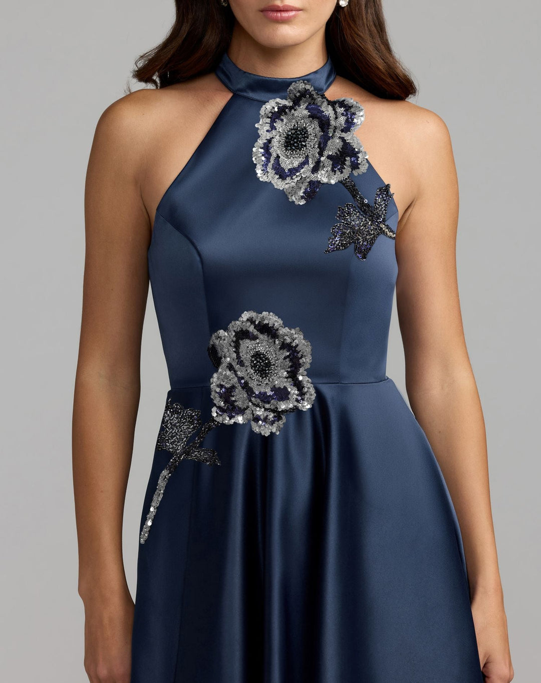 Mac Duggal 21415 Floral Sequin Appliqué Halter Ball Gown