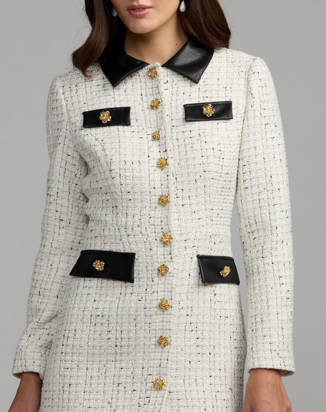 Mac Duggal 21421 Long Sleeve Button Up Collared Mini Dress
