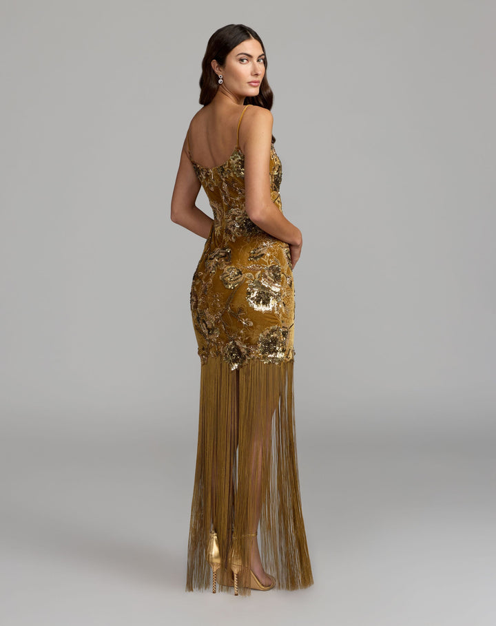 Mac Duggal 21486 Embellished Fringe Maxi Dress