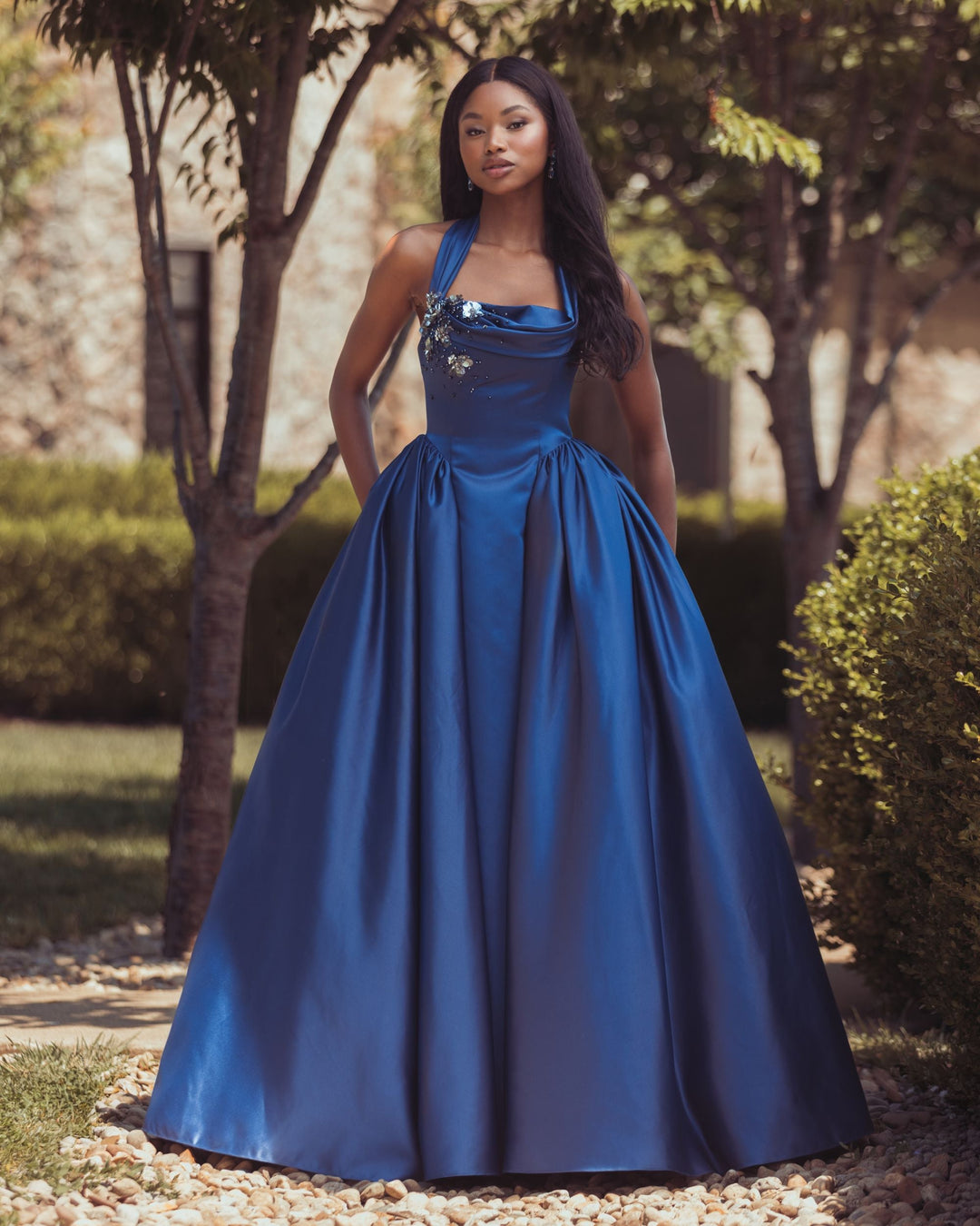 Mac Duggal 21501 Sleeveless Open Back Satin Ball Gown