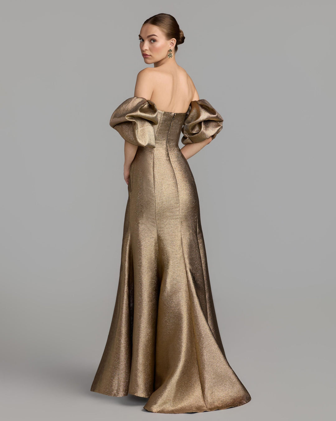 Mac Duggal 21519 Brocade Off The Shoulder Puff Sleeve Gown