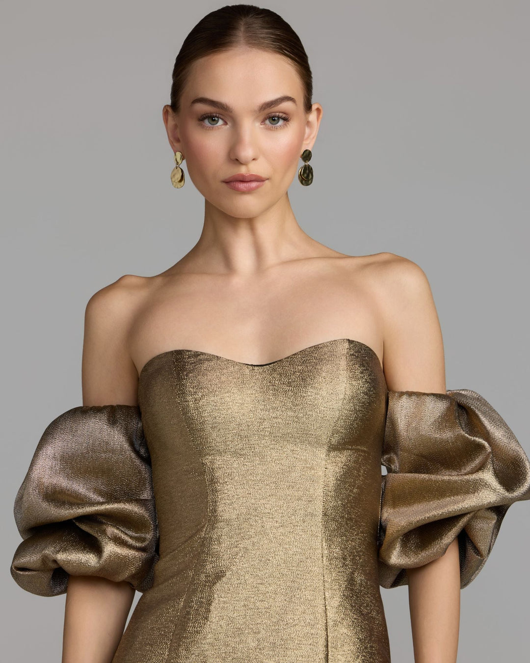 Mac Duggal 21519 Brocade Off The Shoulder Puff Sleeve Gown