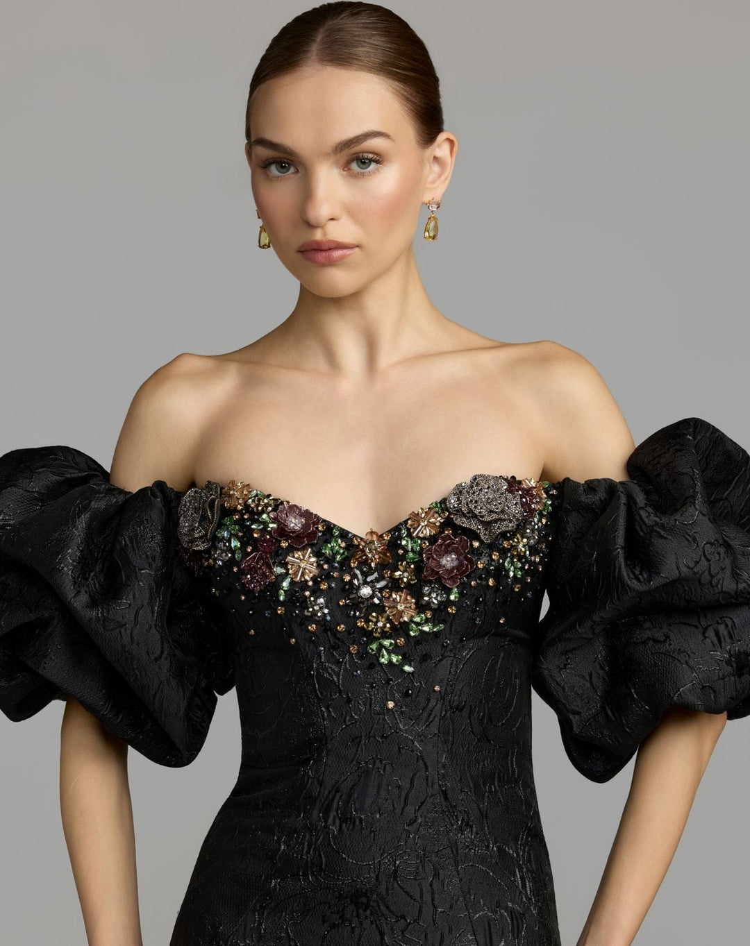 Mac Duggal 21526 Embellished Brocade Off The Shoulder Mermaid Gown