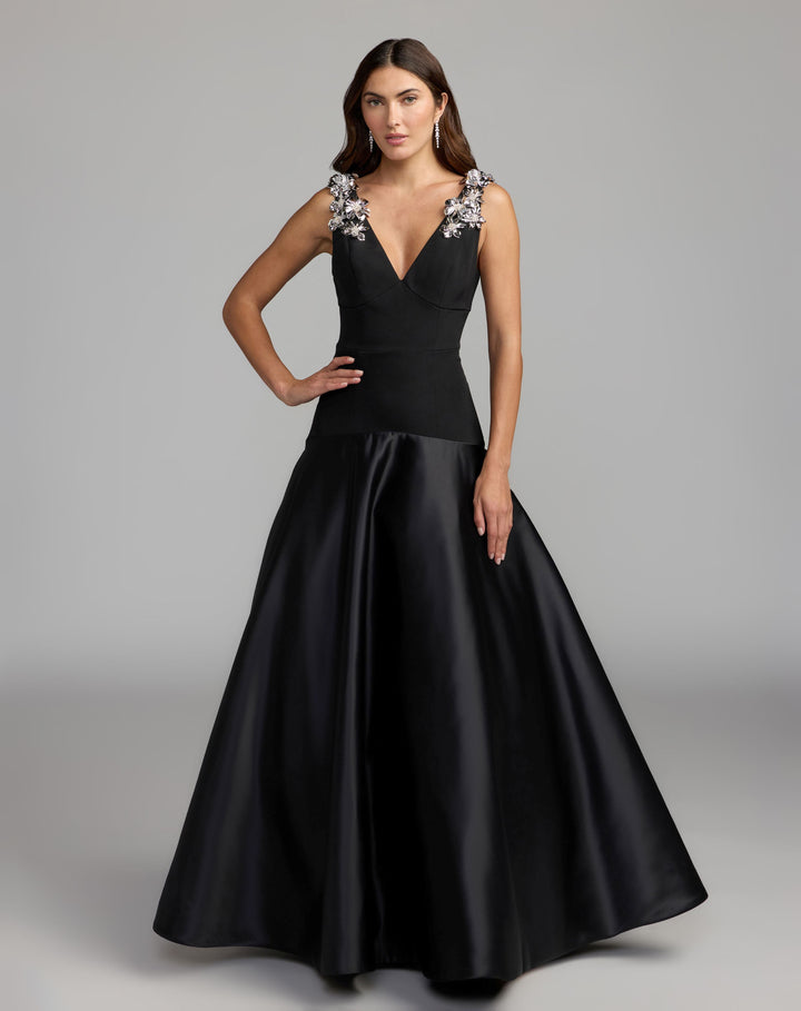 Mac Duggal 21537 Crepe And Satin Plunging V-Neck Ball Gown