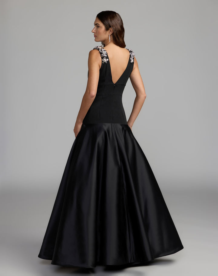 Mac Duggal 21537 Crepe And Satin Plunging V-Neck Ball Gown