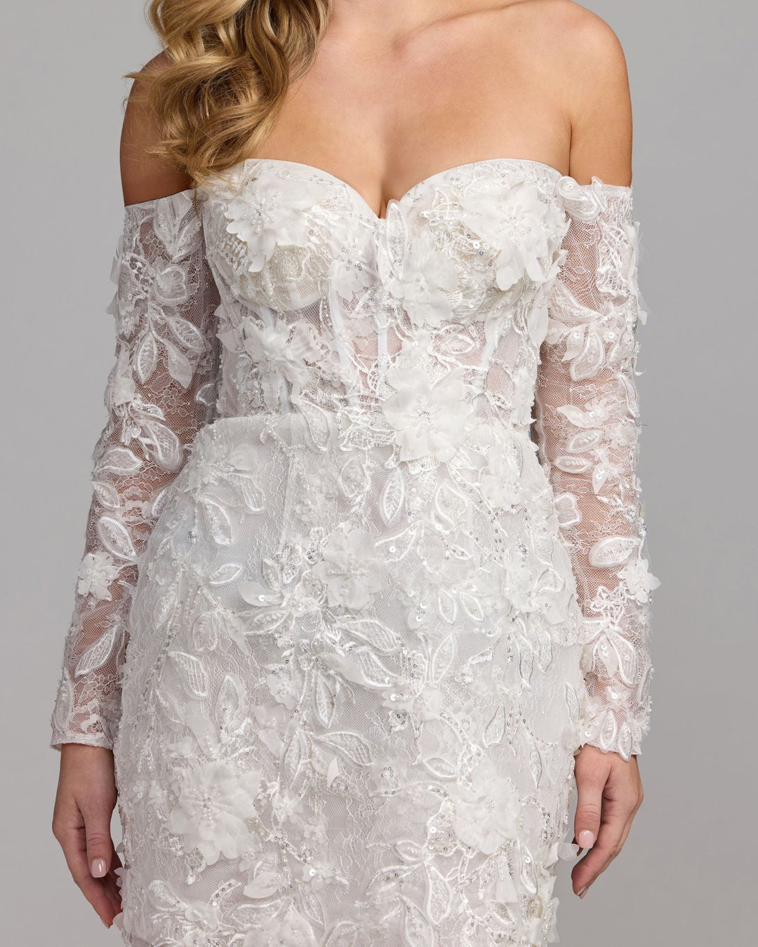 Mac Duggal 21541 Floral Lace Off Shoulder Mini Dress