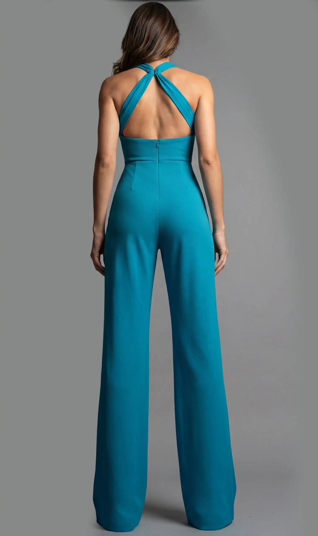 Jovani 22542 halter neck keyhole wide leg jumpsuit back view 2