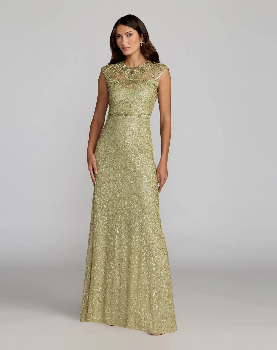 Mac Duggal 23095 Embellished High Neck Cap Sleeve Gown