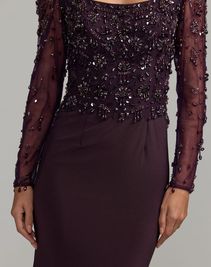 Mac Duggal 2340 Long Sleeve Beaded Column Gown