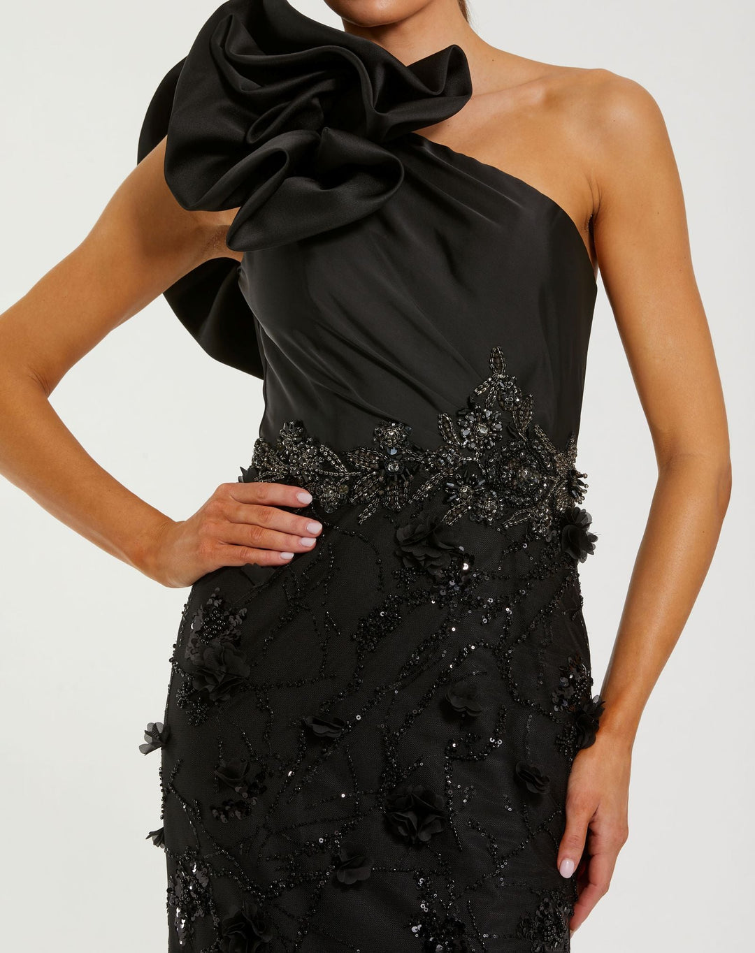 Mac Duggal 2349 Ruffle One Shoulder Embellished Evening Gown