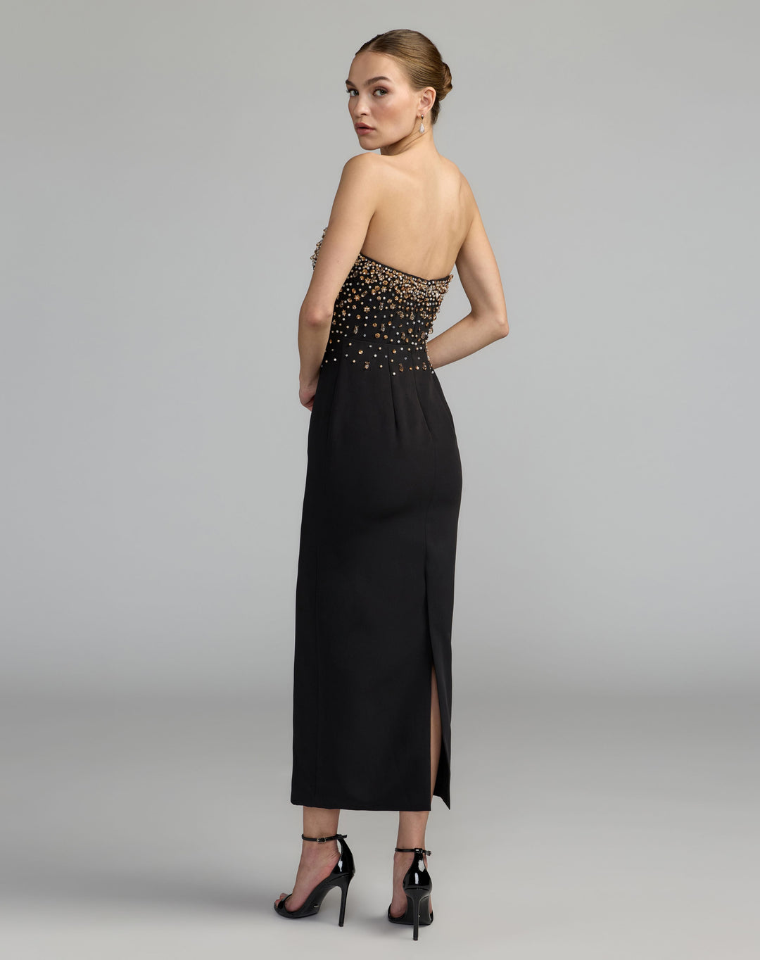 Mac Duggal 2367 Beaded Strapless Crepe Midi Dress