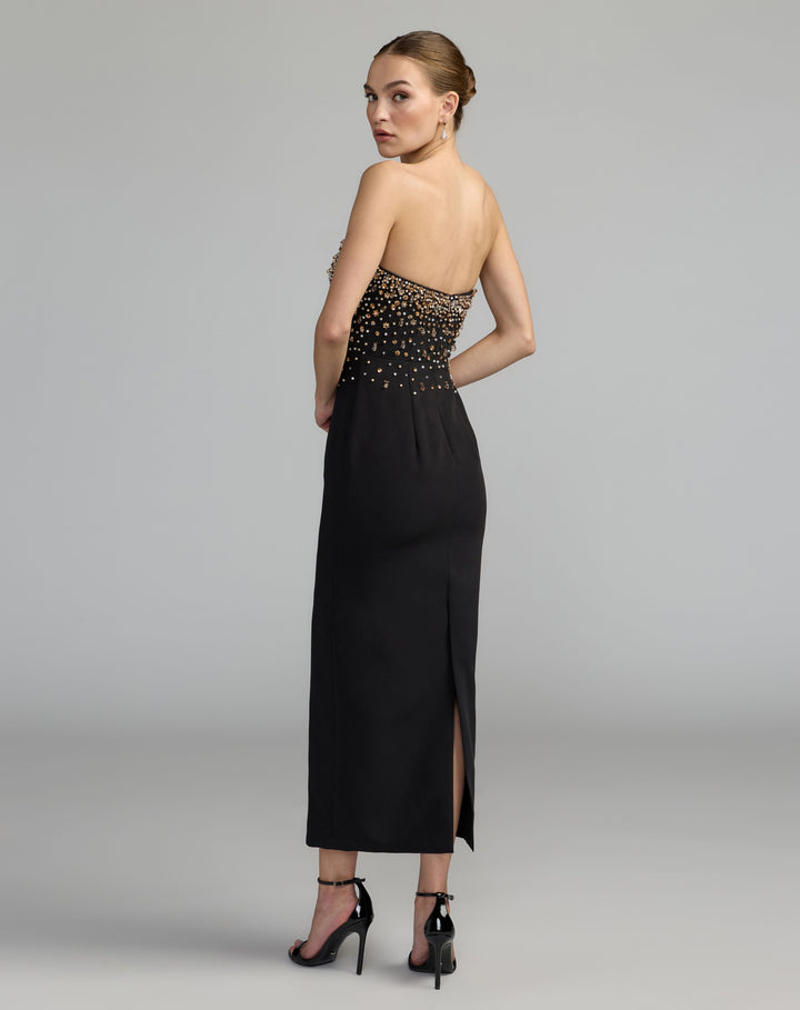 Mac Duggal 2367 Beaded Strapless Crepe Midi Dress