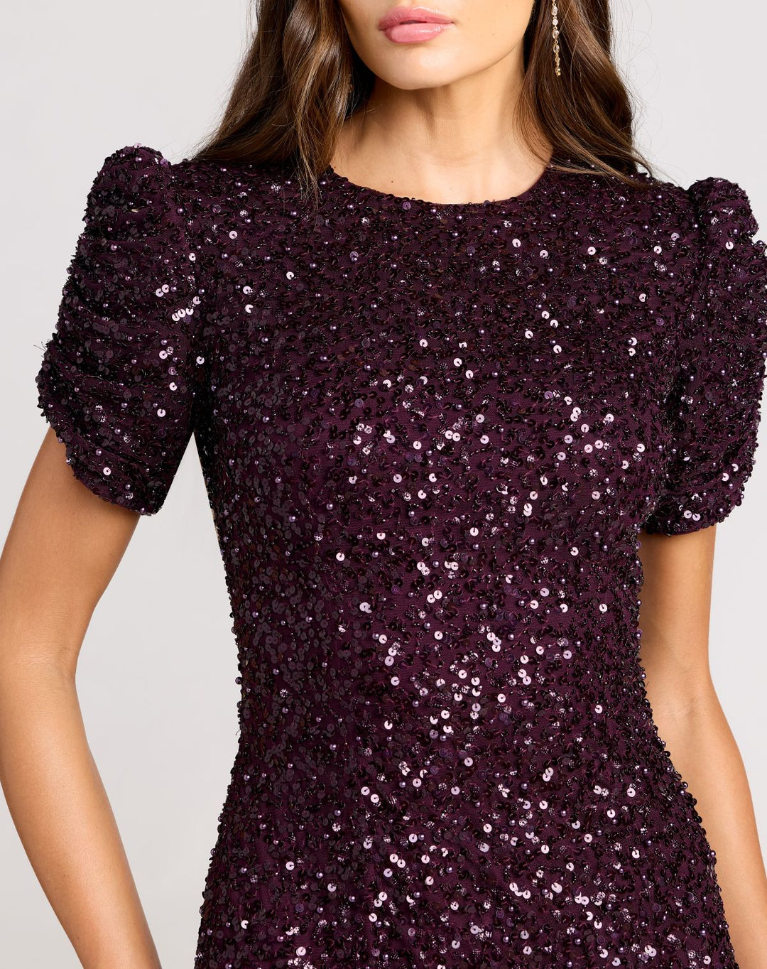Mac Duggal 24003 Gathered Short Sleeve Embellished Gown