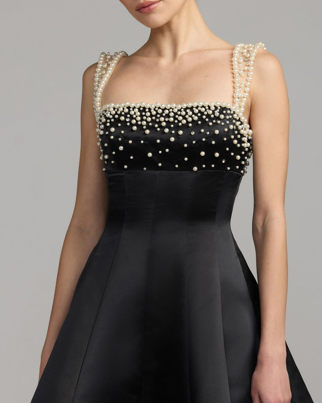 Mac Duggal 2427 Pearl Embellished Satin Mini Dress