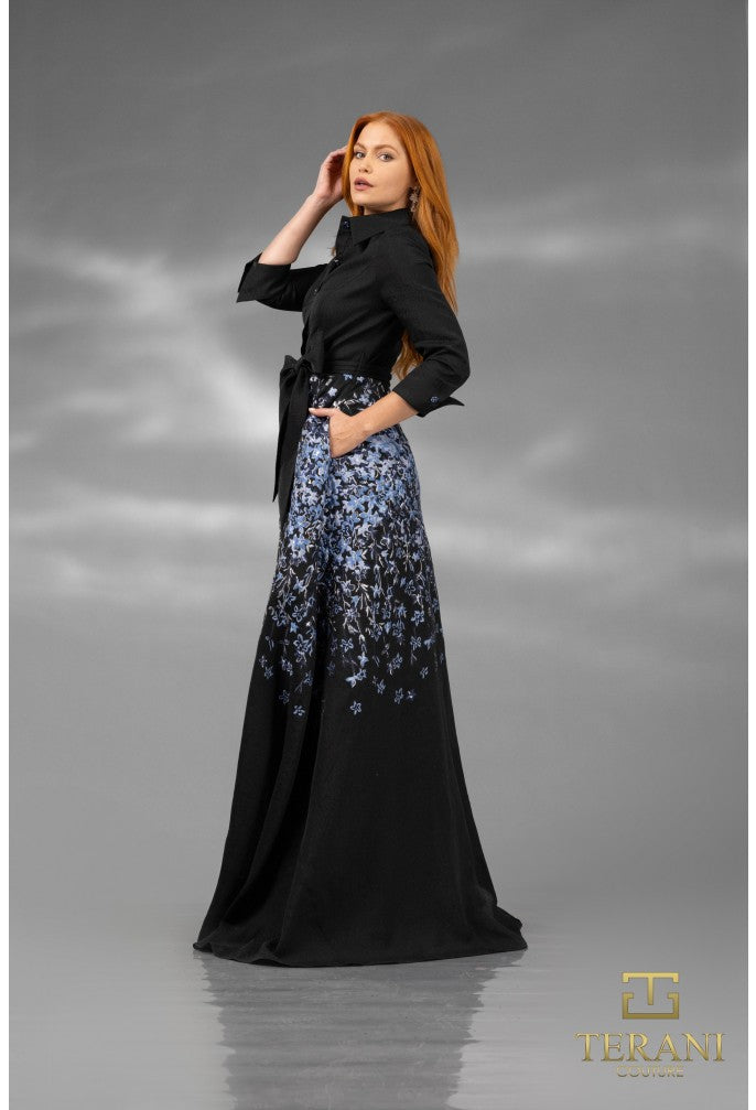 Terani 252M5503 Collared A-Line Button-Front Dress