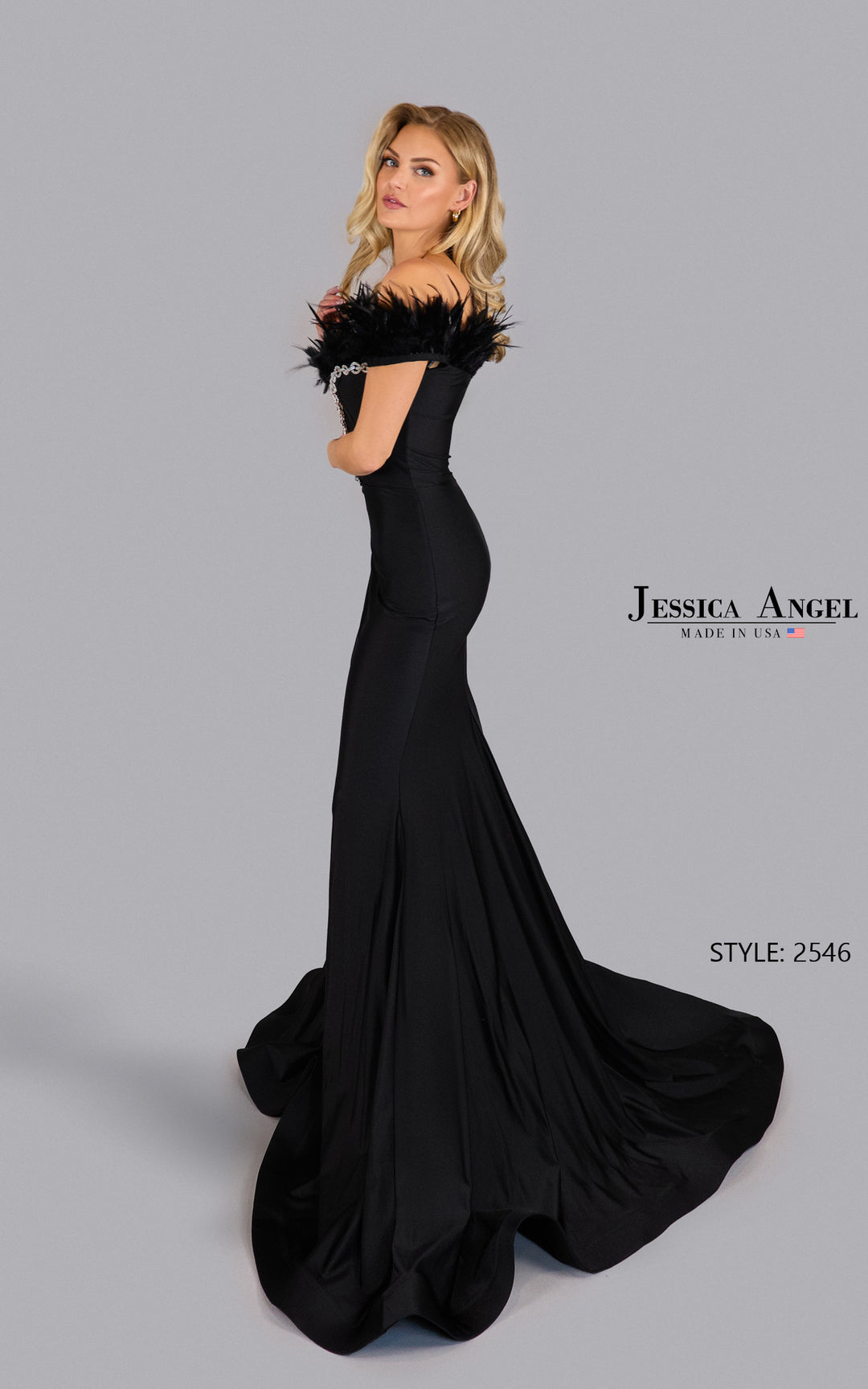 Jessica Angel 2546 mermaid gown train side view