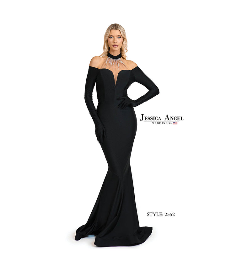 Jessica Angel 2552 long sleeve choker mermaid gown front view