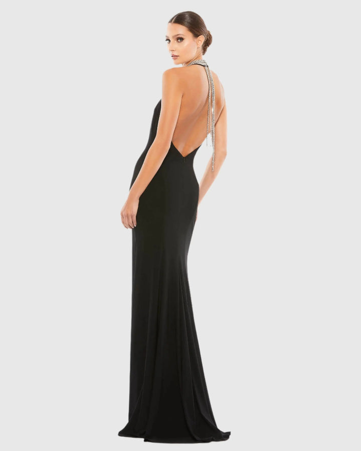 Mac Duggal 25572 Beaded Halter Jersey Gown