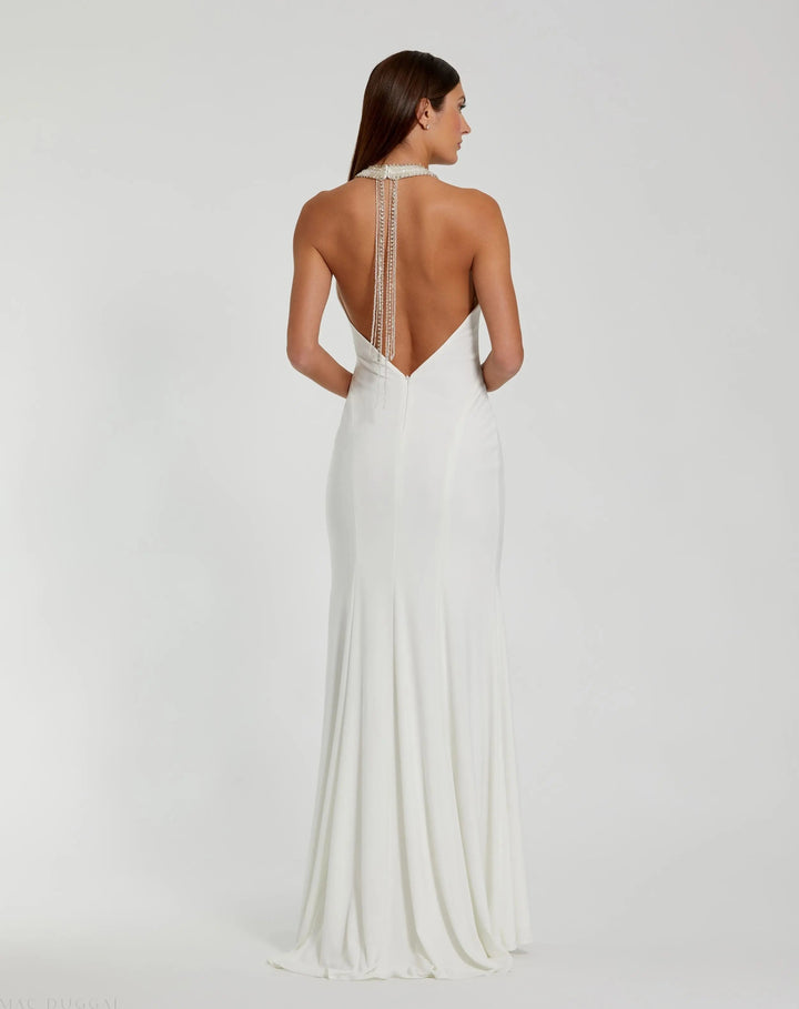Mac Duggal 25572 Beaded Halter Jersey Gown