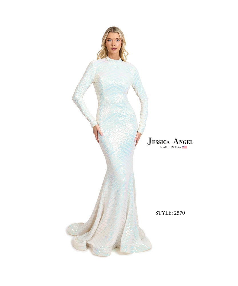 Jessica Angel 2570 high neck long sleeve mermaid gown front view