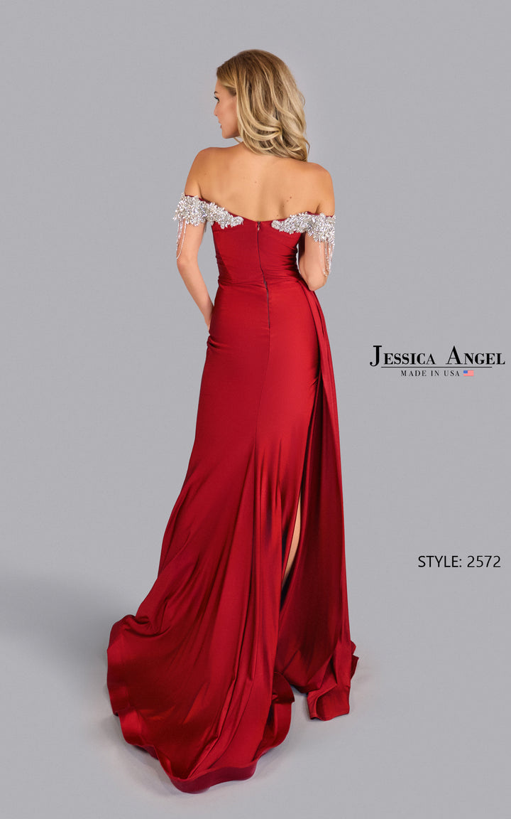 Jessica Angel 2572 off shoulder jersey gown back view