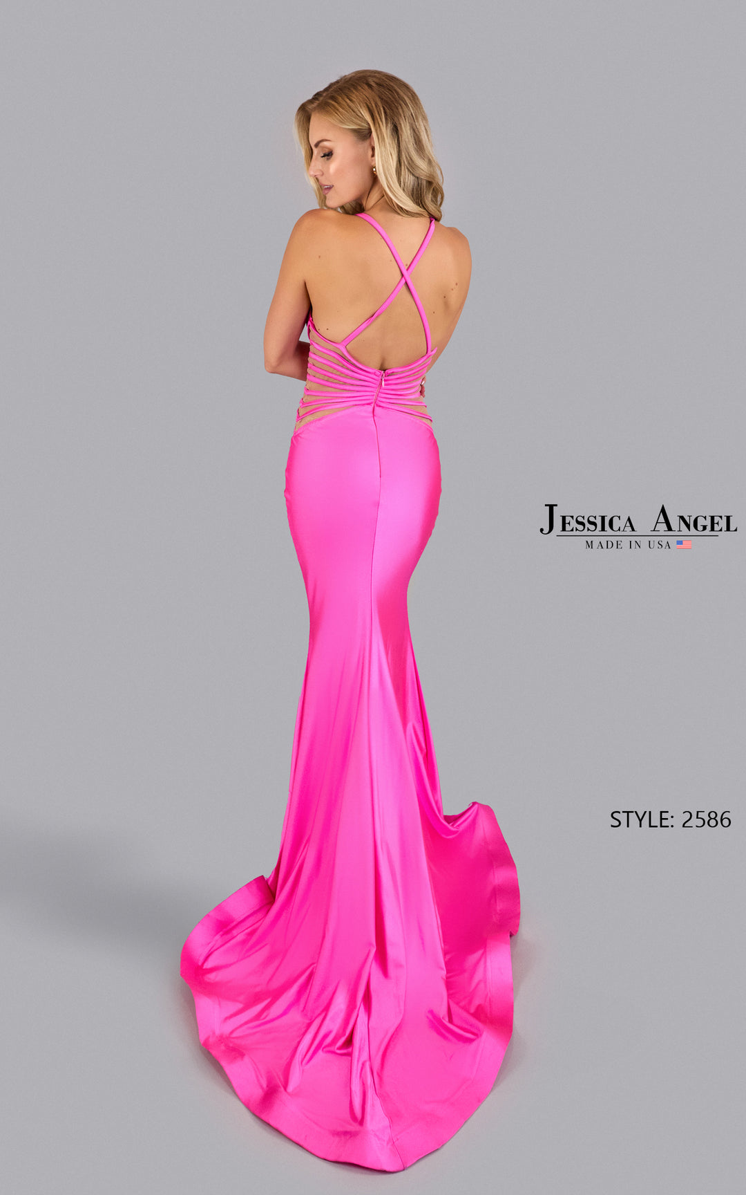 Jessica Angel 2586 strappy cutout mermaid gown back view