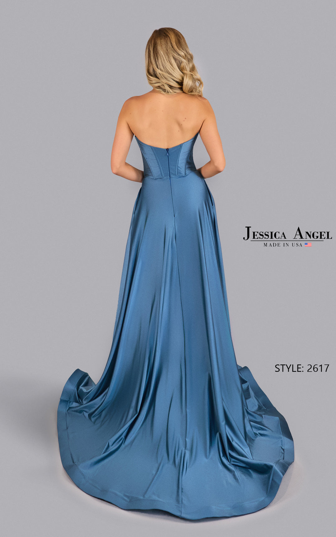 Jessica Angel 2617 A-line gown with train back view