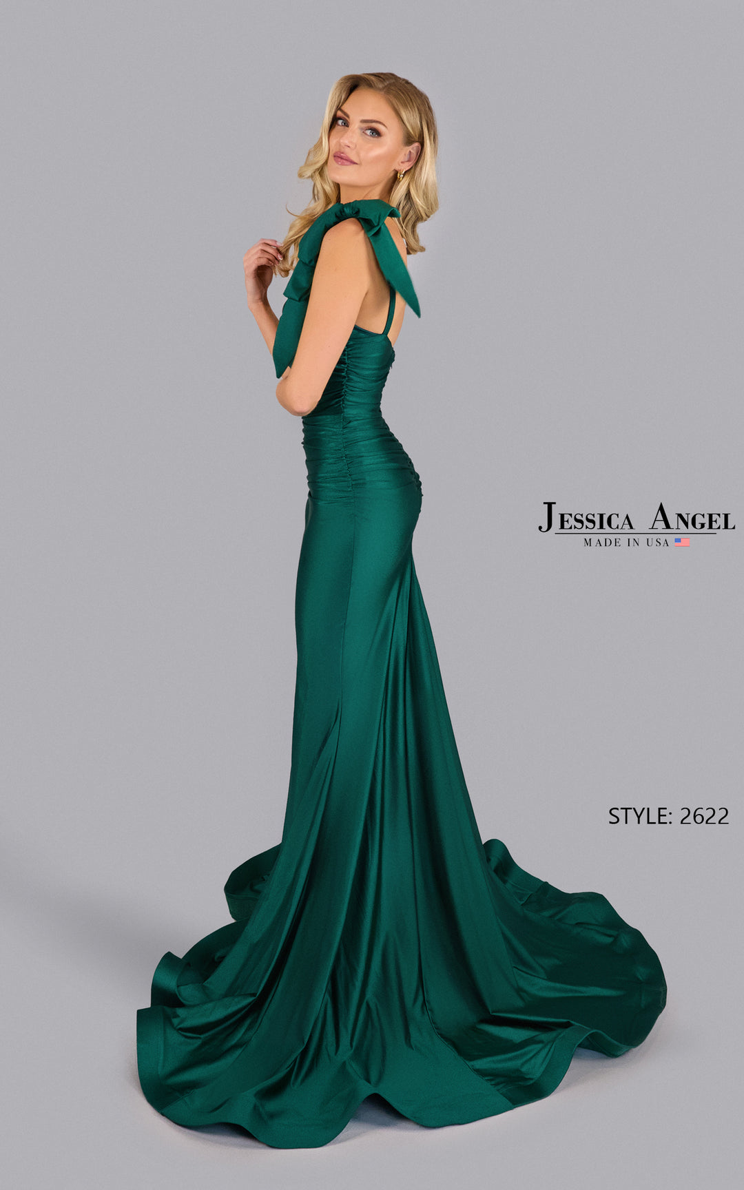 Jessica Angel 2622 bow shoulder mermaid gown side view