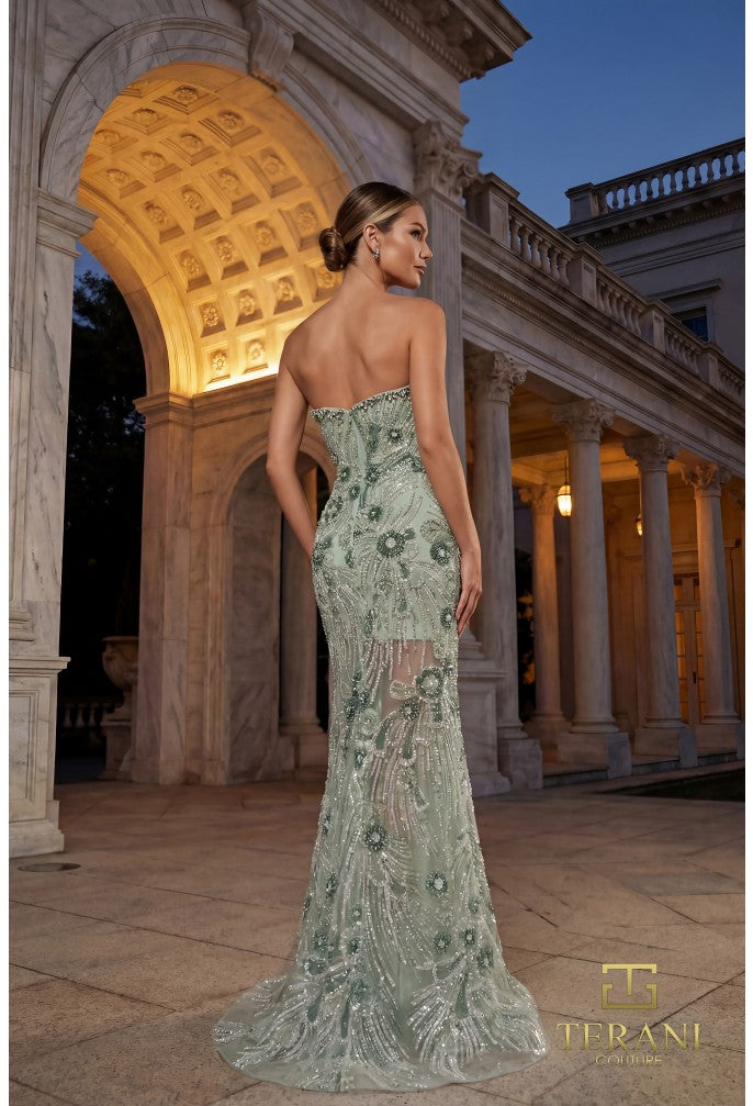 Terani 262GL7176 Strapless Sleeveless Structured Bodice Dress