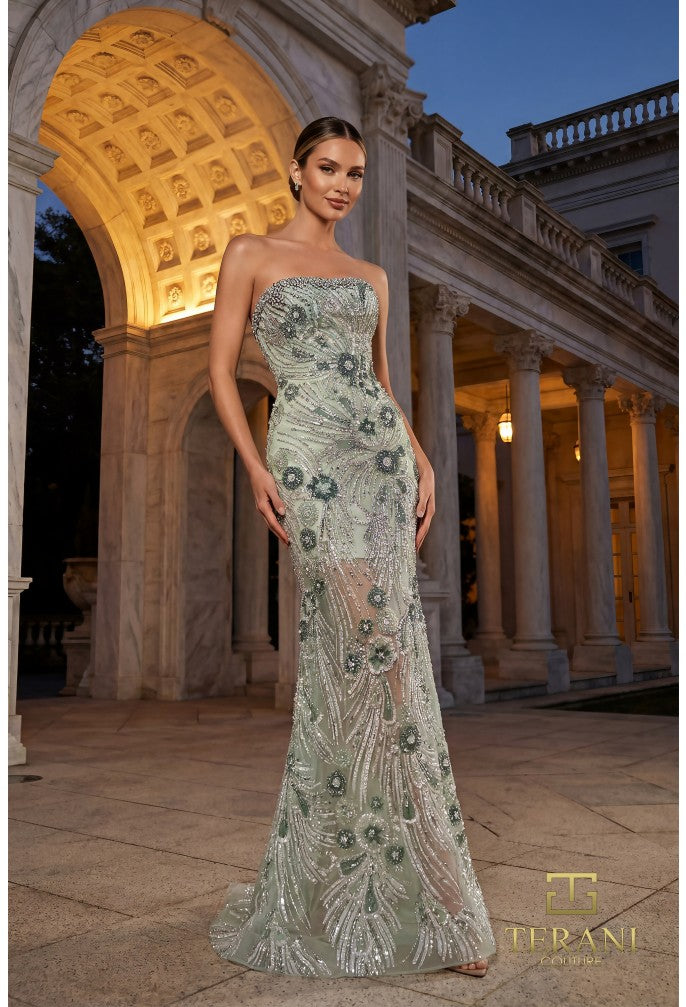 Terani 262GL7176 Strapless Sleeveless Structured Bodice Dress
