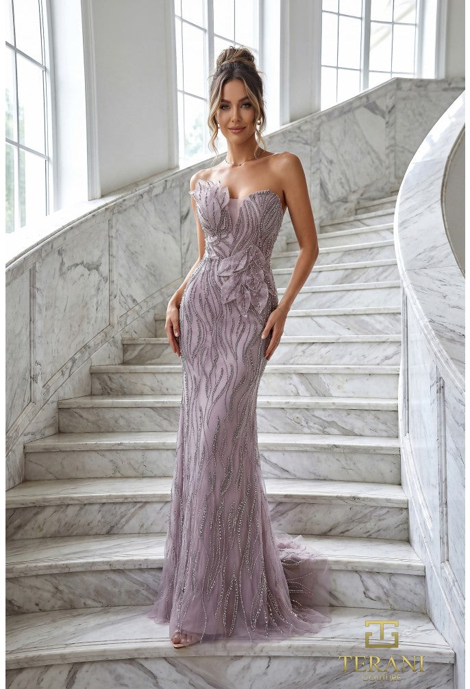 Terani 262GL7180 Strapless Sweetheart Sleeveless Structured Fitted Bodice Dress