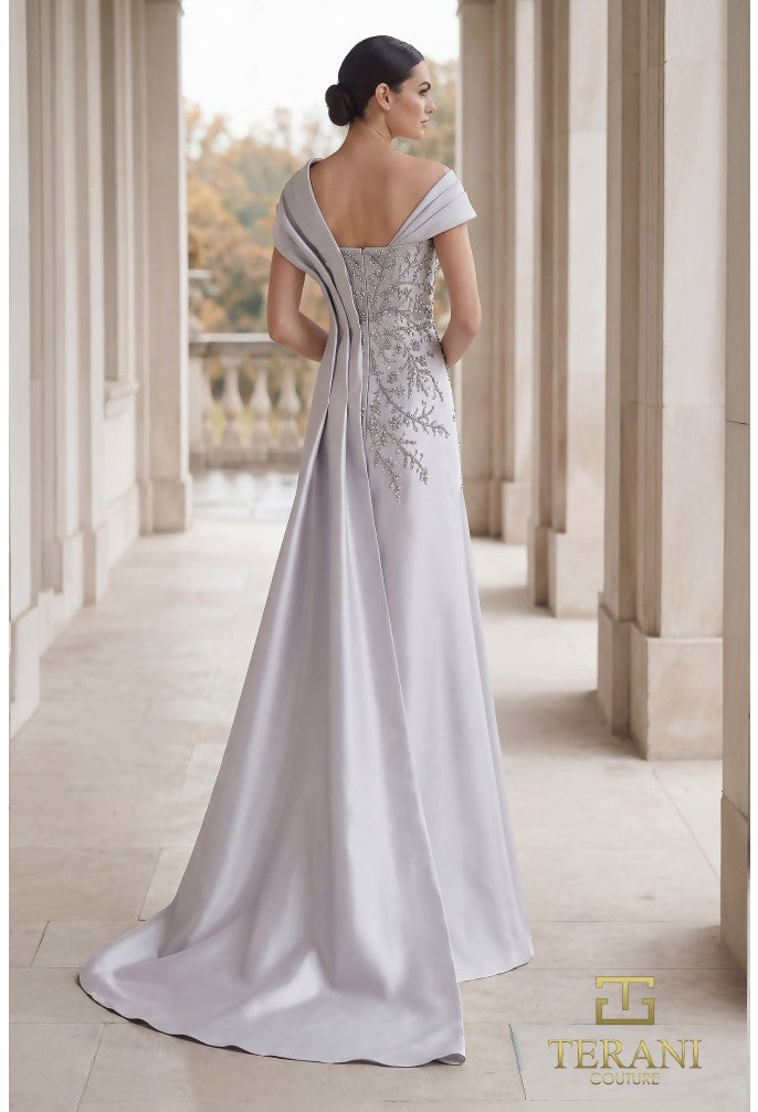 Terani 262M7258 Portrait Cross-Over Draped Cap Sleeve Corset Dress