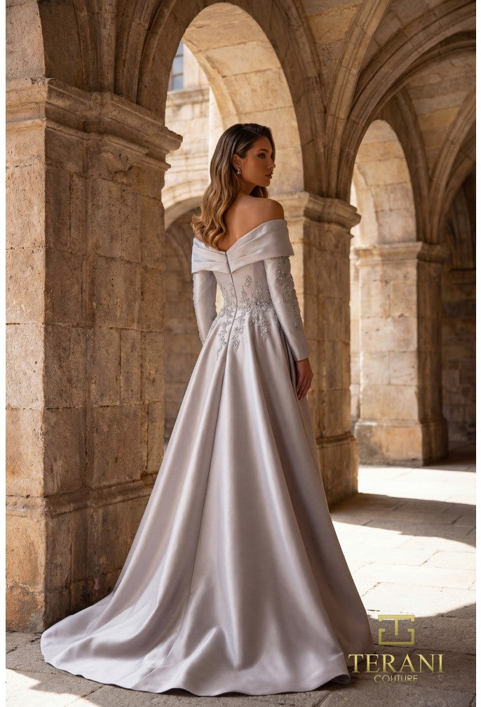 Terani 262M7315 Off-the-Shoulder Long Sleeve Structured Dress