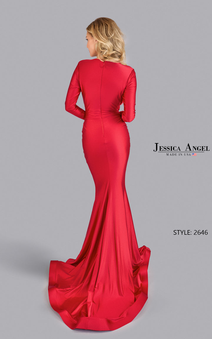 Jessica Angel 2646 long sleeve jersey mermaid gown back view