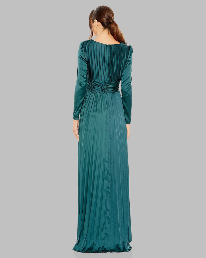 Mac Duggal 26542 Pleated Long Sleeve V-Neck Gown