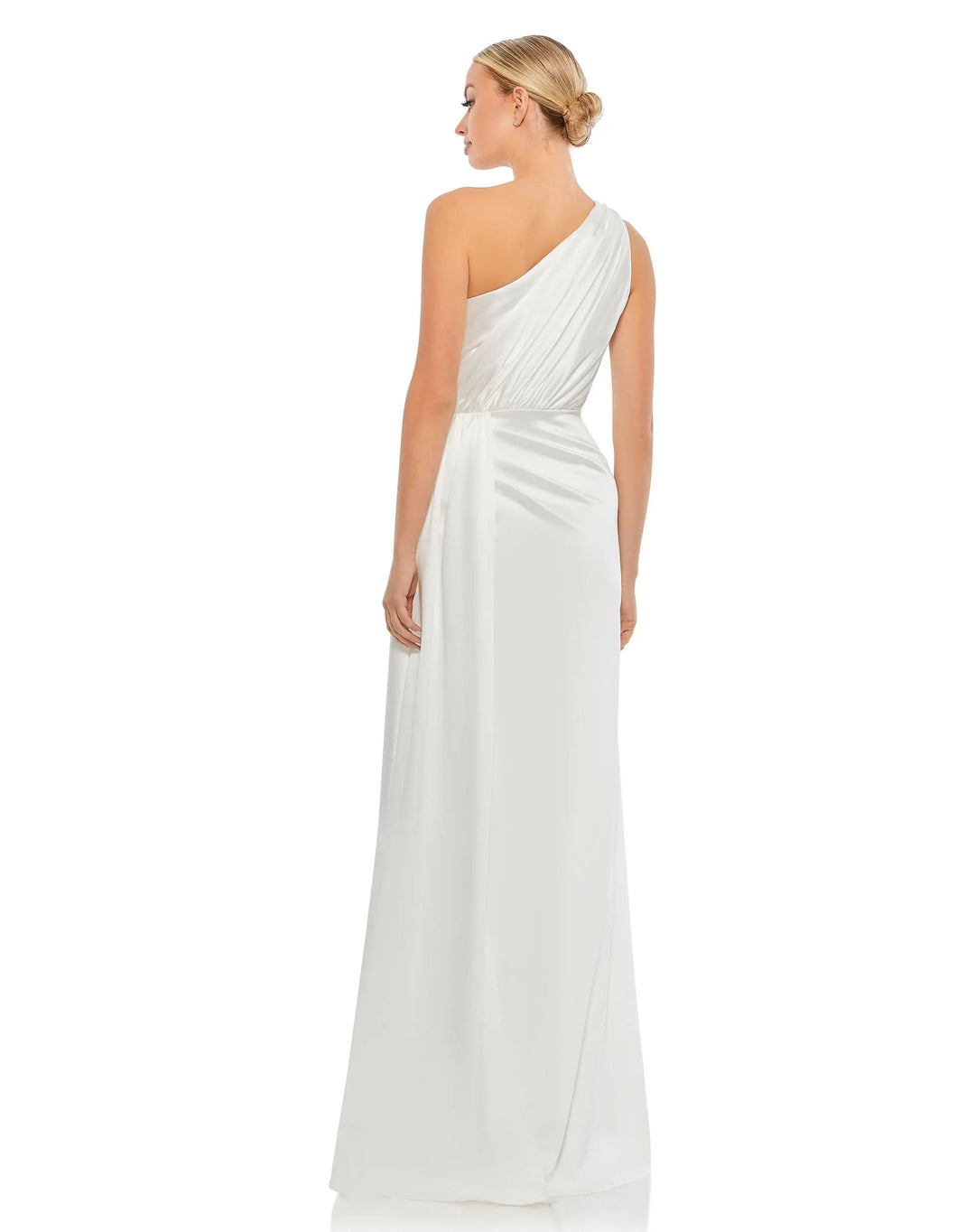 Mac Duggal 26654 Gathered One Shoulder Satin Faux Wrap Gown