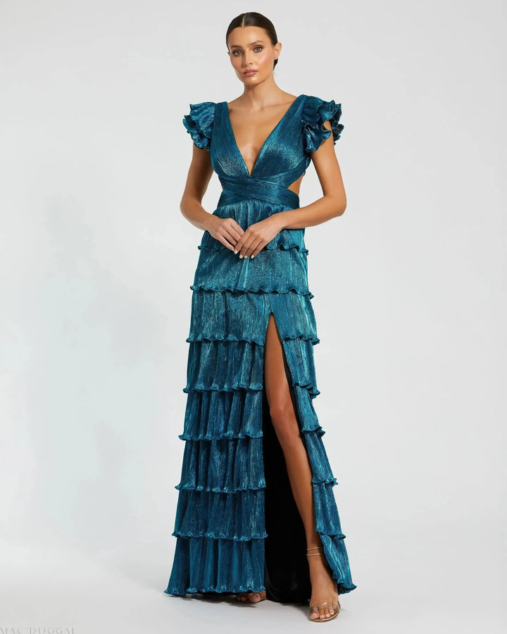 Mac Duggal 26740 Ruffle Tiered Criss Cross Lace Up Gown