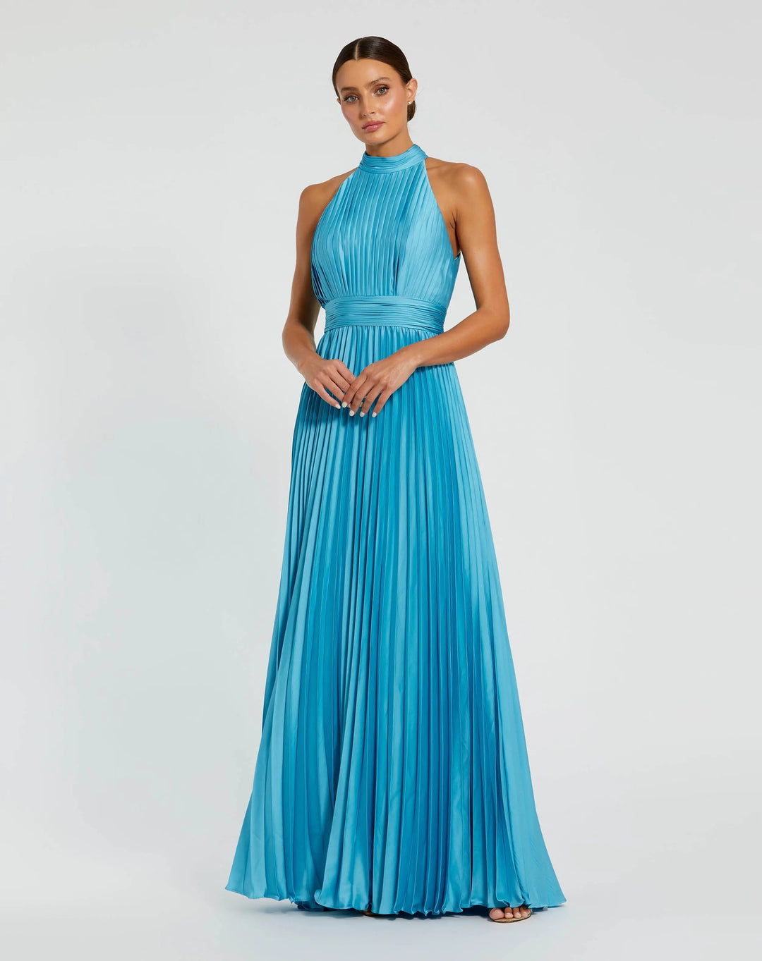 Mac Duggal 26992 Sleeveless Halter Neck Pleated Satin Gown
