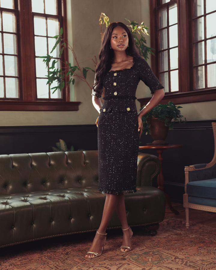 Mac Duggal 27661 Sequin Bouclé Midi Dress