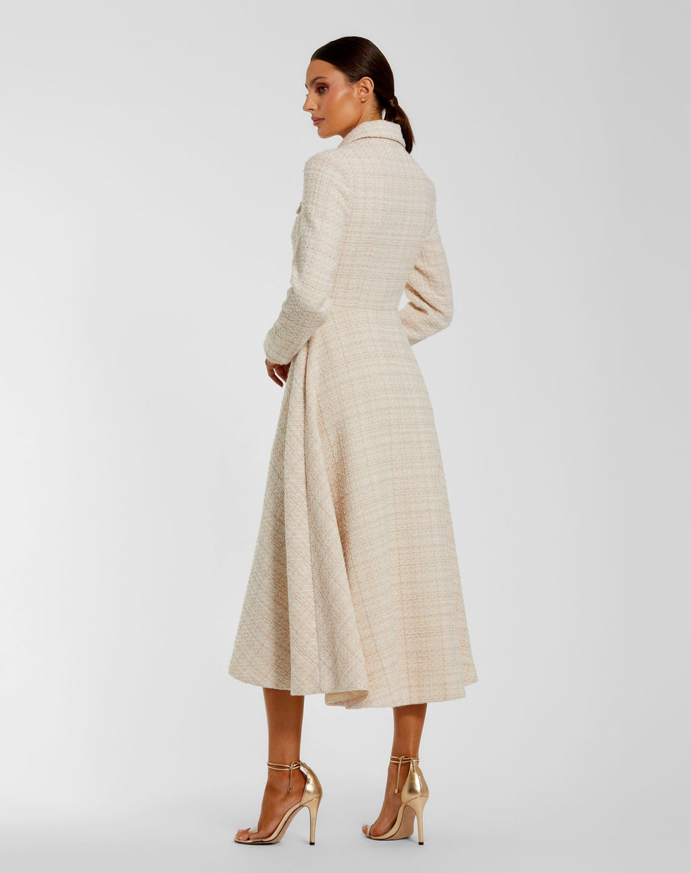 Mac Duggal 27684 Boucle Button Front Long Sleeve Midi Dress