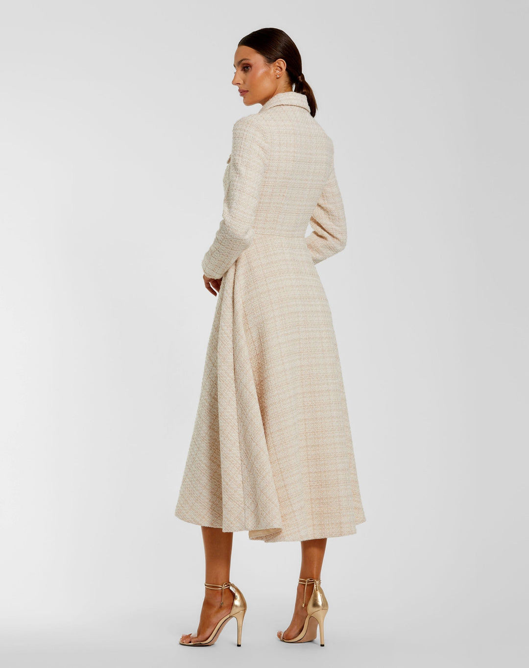Mac Duggal 27684 Boucle Button Front Long Sleeve Midi Dress