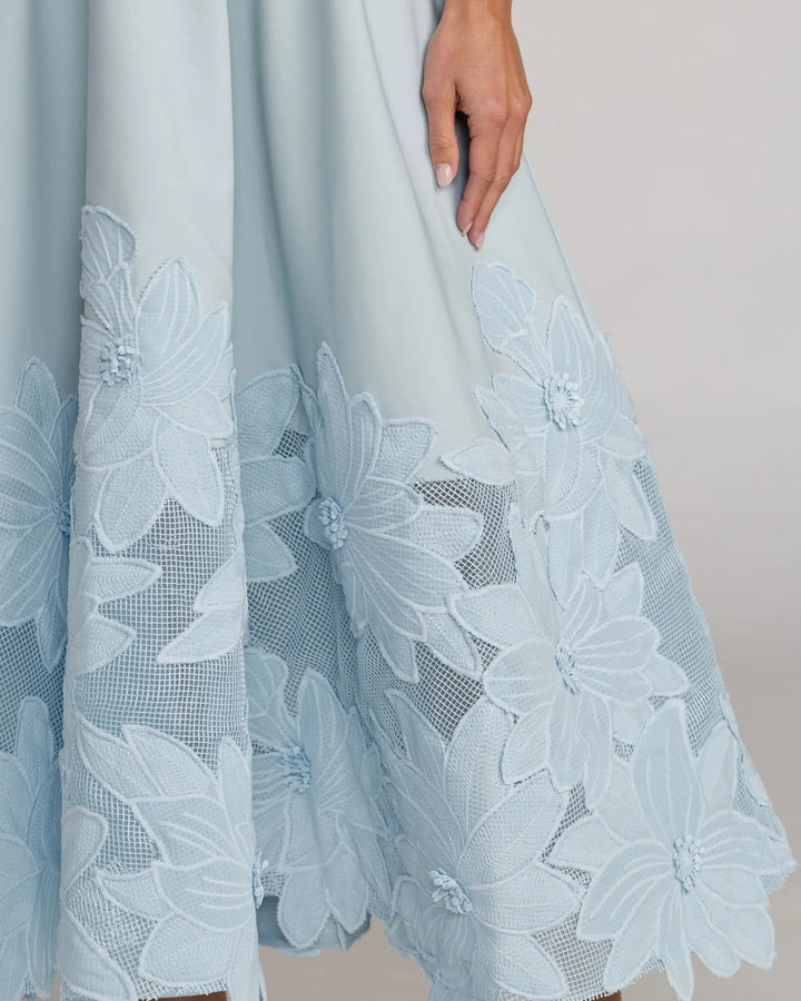 Blue Strapless Floral Appliqué Midi Dress - FOSTANI.com