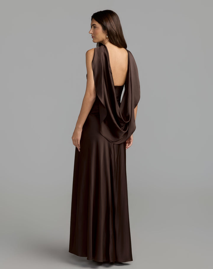 Mac Duggal 27878 Charmeuse Cowl Back Halter Gown